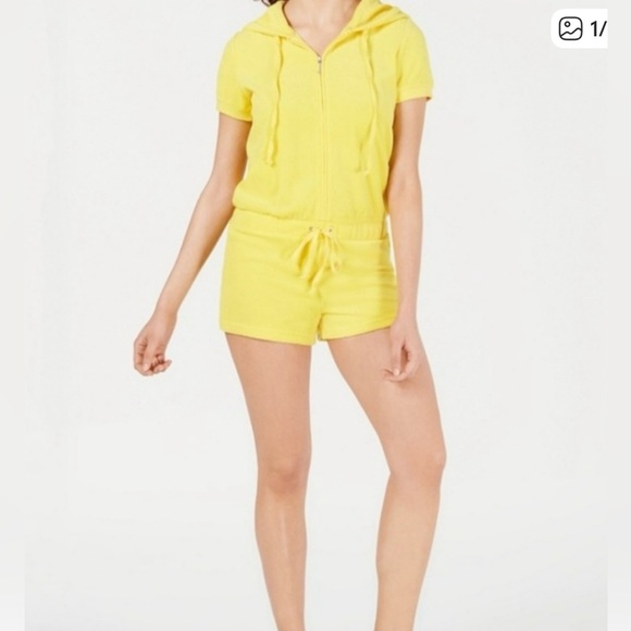 Juicy Couture Pants - Y2K Juicy Couture Black Label Morning Sunshine Microterry Hooded Romper, Sz S